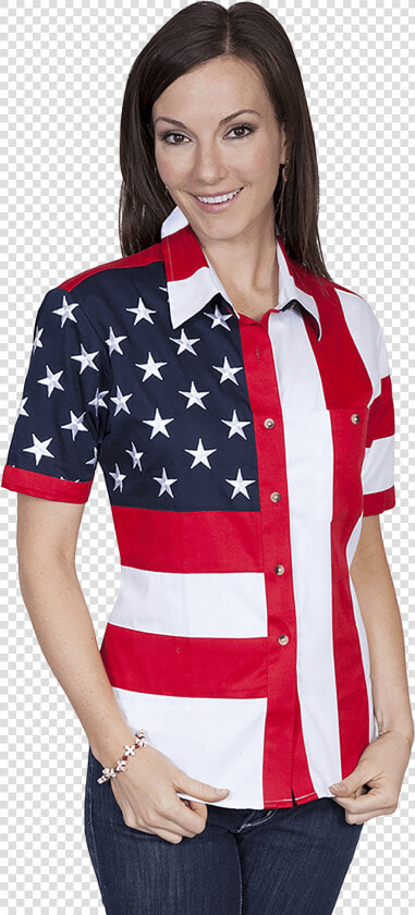 Women S Short Sleeve Stars Flag Shirt   American Flag Shirt Women  39 s  HD Png DownloadTransparent PNG