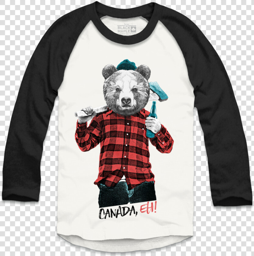 Lumberjack Bear With Beer White With Black Raglan   Lumberjack Teddy Bear Shirt  HD Png DownloadTransparent PNG