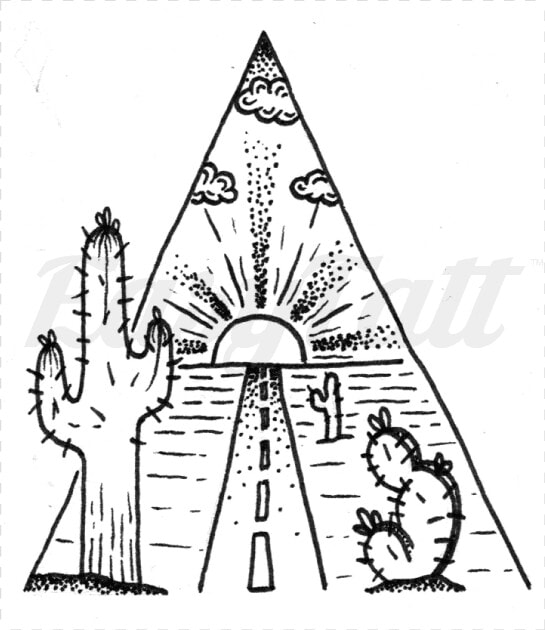 By Jill Islay Fake Tattoo  Cactus Highway   Cactus Flash Tattoo Drawing  HD Png DownloadTransparent PNG