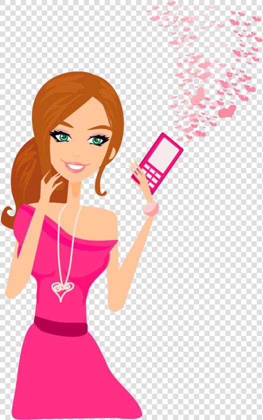 Mobile Phone Telephone Girl Clip Art   Girl With Mobile Phone Cartoon  HD Png DownloadTransparent PNG