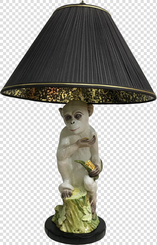 Monkey Majolica Table Lamp With Black  amp  Gold Shade   Lampshade  HD Png DownloadTransparent PNG