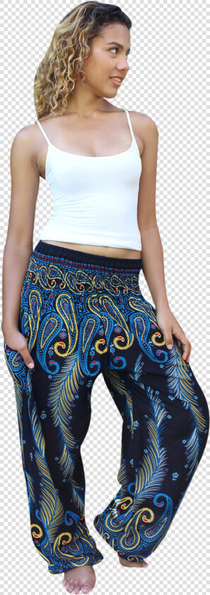 Blue Feather Harem Pants Bohemian Island   Photo Shoot  HD Png DownloadTransparent PNG