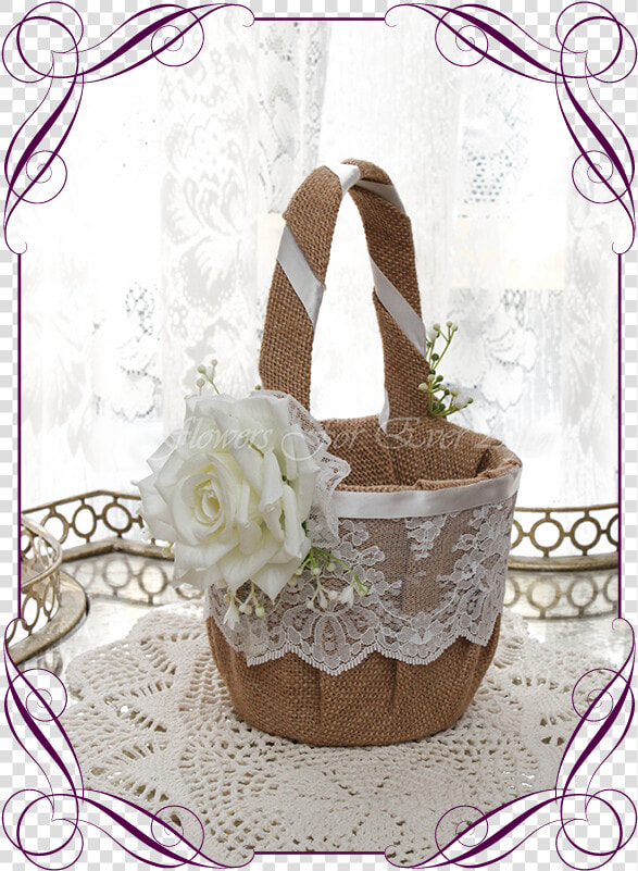 Silk Artificial Decorated Rustic Lace Burlap And Baby   Flower Girl Basket Design  HD Png DownloadTransparent PNG