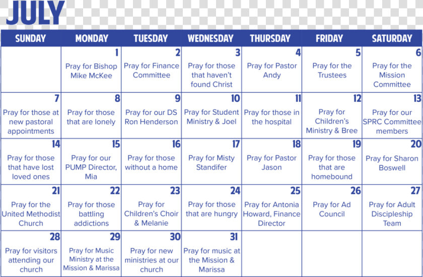 July 2019   Church Prayer Calendar 2019  HD Png DownloadTransparent PNG