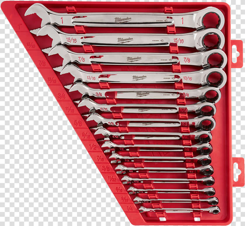 15pc Ratcheting Combination Wrench Set Sae   Milwaukee Ratcheting Wrench Set  HD Png DownloadTransparent PNG