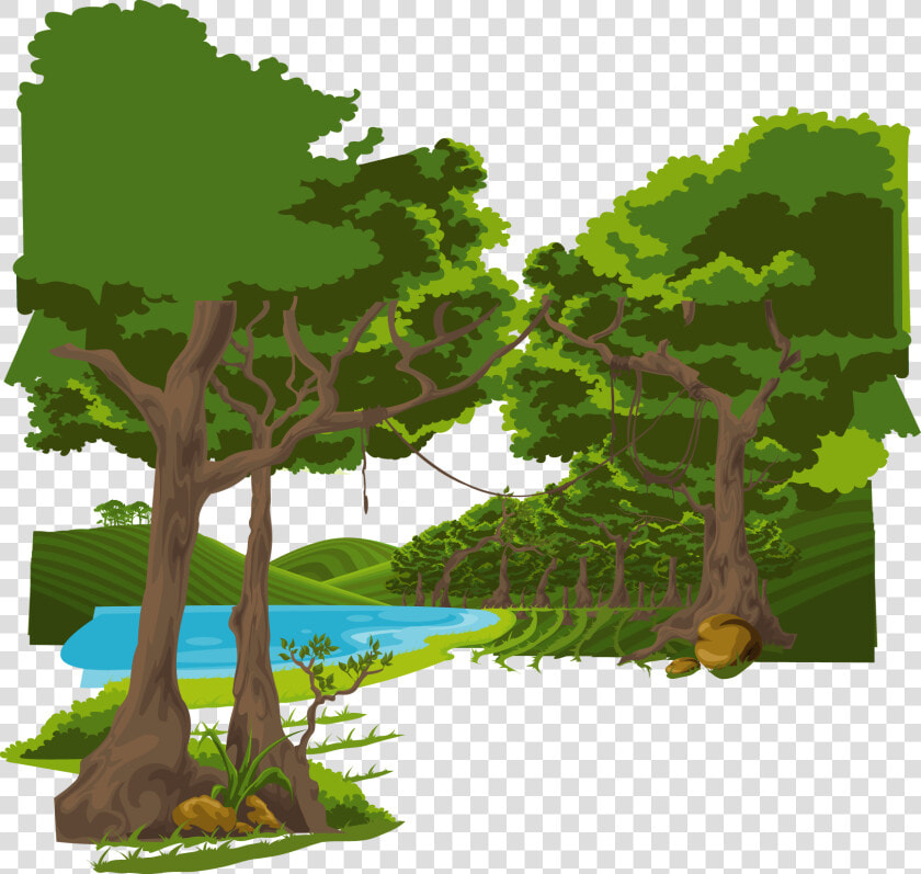 Cartoon Graphic Design Illustration   Trees With Lake Background Illustrations Png  Transparent PngTransparent PNG