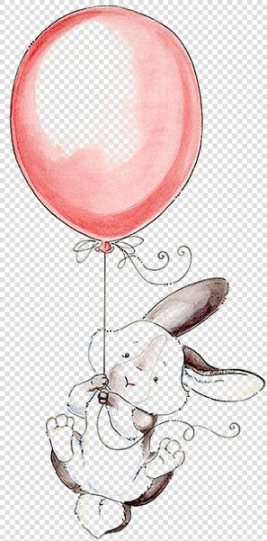 Watercolor Painting Rabbit Work Of Art Illustration   Dessin Aquarelle Lapin Mignon Ballon  HD Png DownloadTransparent PNG