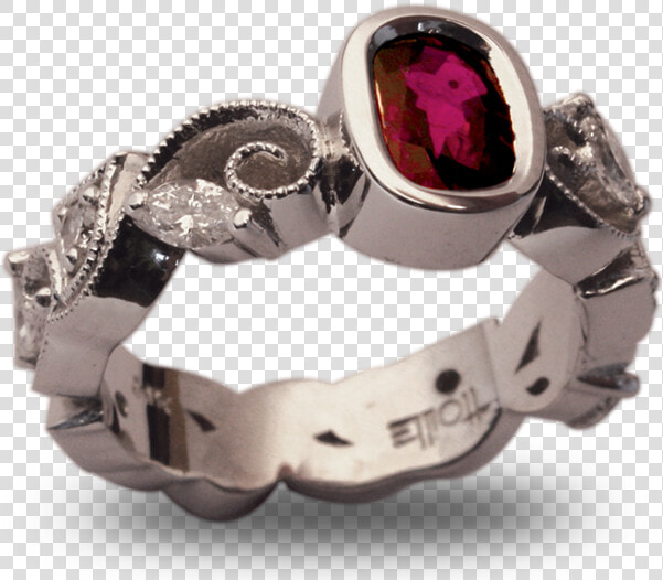 14k White Gold Scroll Shank Ring With Bezel Set Ruby   Engagement Ring  HD Png DownloadTransparent PNG