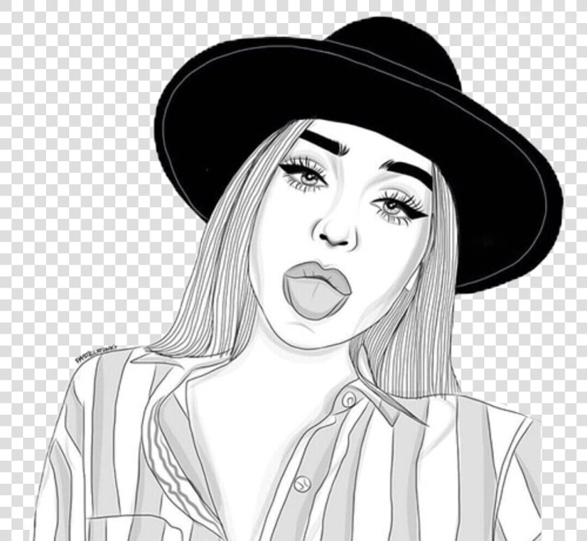 Girls With Hat Drawing   Girl With Tongue Out Drawing  HD Png DownloadTransparent PNG