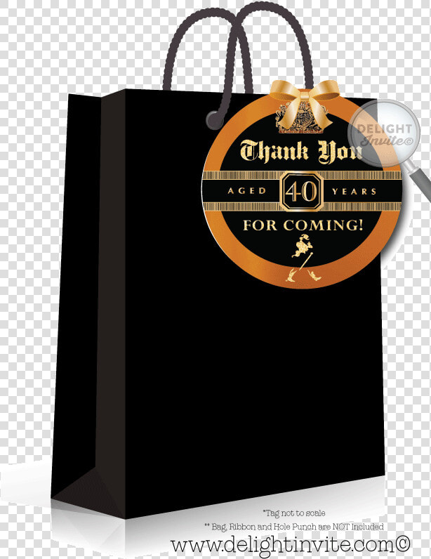 Johnnie Walker Black Label 40th Birthday Favor Tag   Thank You Note On Goodie Bag  HD Png DownloadTransparent PNG