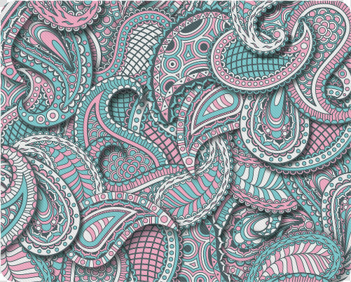 Pink Teal White Fun Ornate Paisley Pattern Rectangle   Paisley  HD Png DownloadTransparent PNG