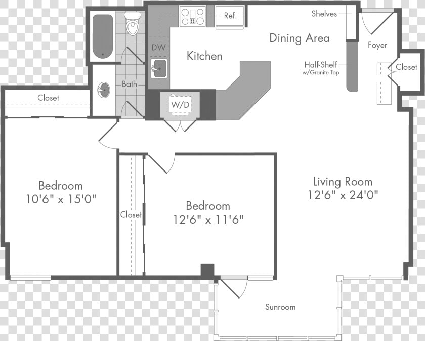 The Bradley 2 Bedroom Apartment Floor Plan At The Monterey   Floor Plan  HD Png DownloadTransparent PNG