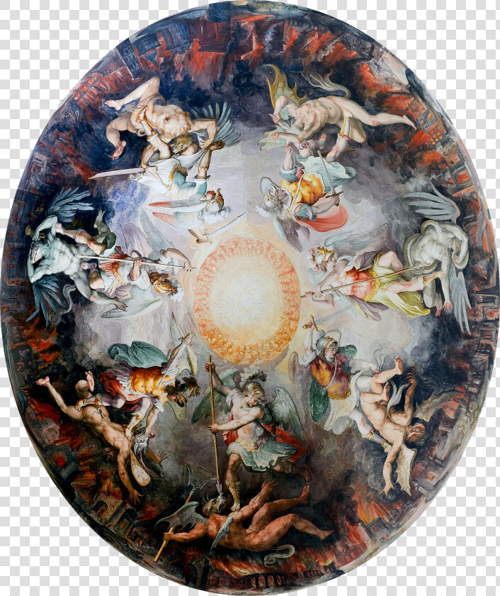 Ceiling Painted Dome Cupola Angels Fighting Demons  HD Png DownloadTransparent PNG