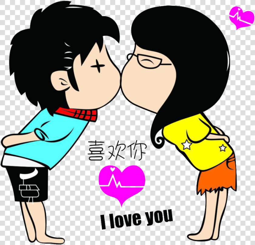 Cartoon Silhouette Hand Drawn Couple Decorative Elements   Boy And Girl Cartoon Lover  HD Png DownloadTransparent PNG