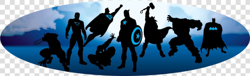 Marvel Super Hero Squad Online Superman Batman Captain   Superhero Silhouettes Banner  HD Png DownloadTransparent PNG