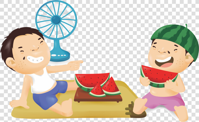 Clip Art Kids Eating Watermelon   Boy Eat Watermelon Cartoon  HD Png DownloadTransparent PNG
