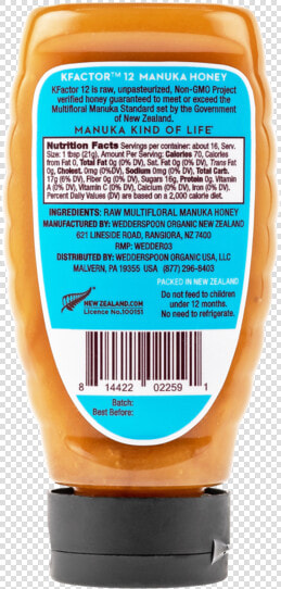 Raw Multifloral Manuka Honey Kfactor 12  340g Squeeze  HD Png DownloadTransparent PNG
