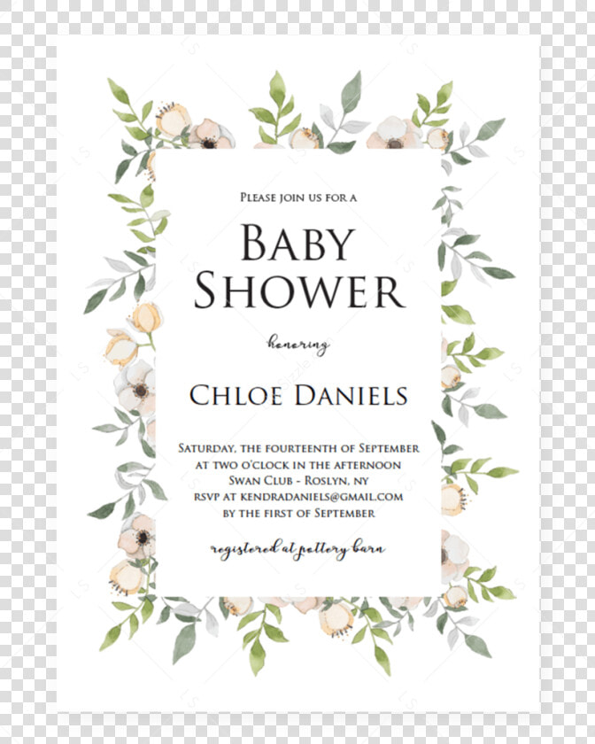 Blush Baby Shower Invitation Template With Floral Frame   Greenery Wreath Invitation Png  Transparent PngTransparent PNG