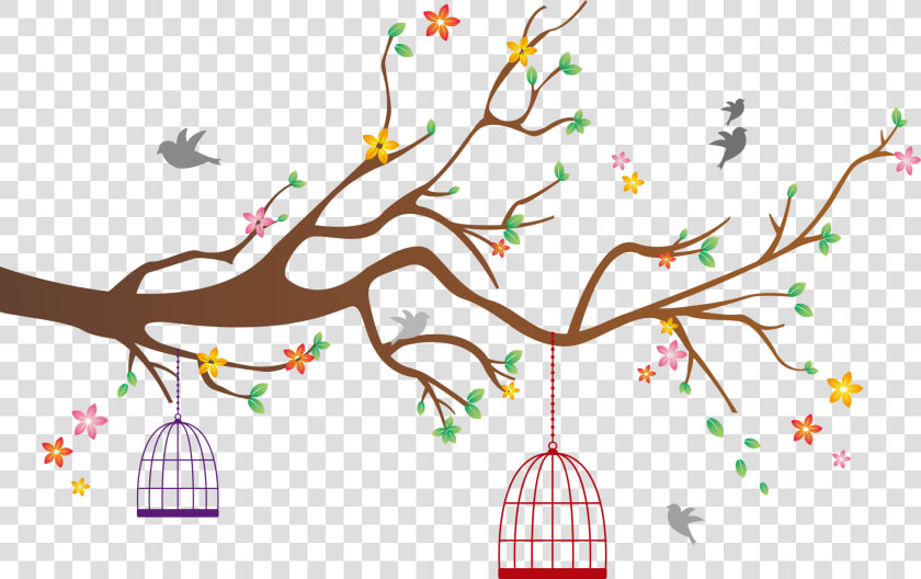Vector Branch With Birdcage   Birdcage With Flowers Vector  HD Png DownloadTransparent PNG