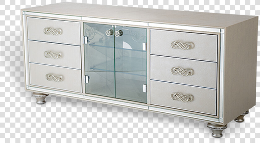 6 Drawers 2 Glass Doors Crystal Accents Champagne Console   Cabinetry  HD Png DownloadTransparent PNG