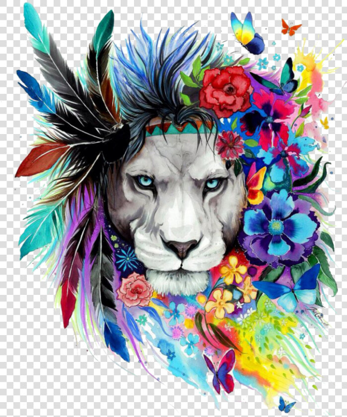  lion  art  png  decorate  rainbow  sticker  clipart   Feathers And Flowers Tattoo  Transparent PngTransparent PNG