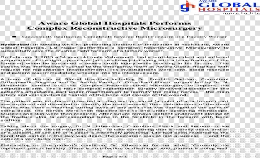Aware Global Hospitals Performs Complex Reconstructive  HD Png DownloadTransparent PNG