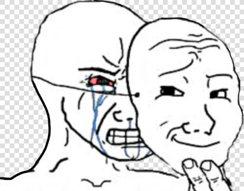  troll  face  meme  angry  happy  mad  mask  fake  lies   Crying Behind Mask Meme  HD Png DownloadTransparent PNG