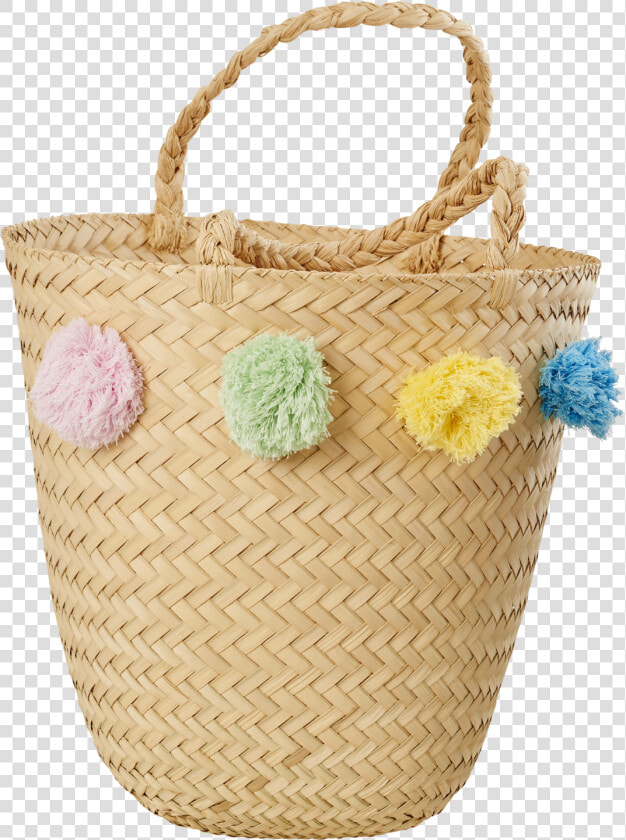 Natural Raffia Beach Bag With Pom Poms   Png Download  Transparent PngTransparent PNG