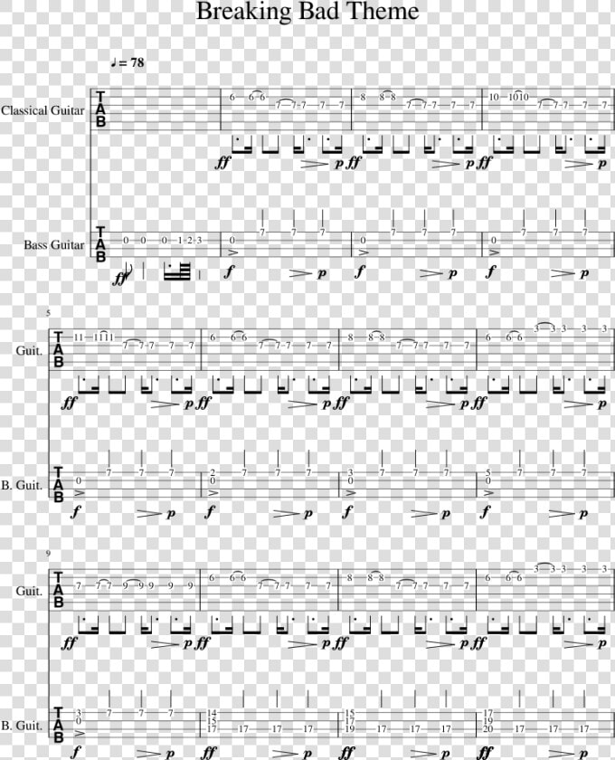 Breaking Bad Theme Sheet Music 1 Of 2 Pages   Breaking Bad Theme Guitar Music  HD Png DownloadTransparent PNG