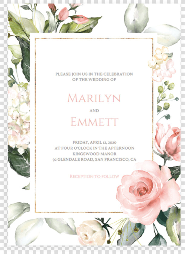 Pink And Gold Wedding Invitation Cards Template Floral   Floral Rose Gold Invitation Card  HD Png DownloadTransparent PNG