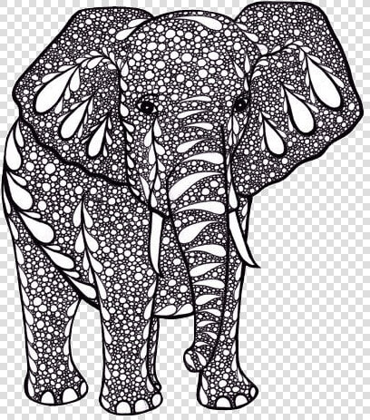 Tangle Drawing Elephant   Black And White Printable Artwork  HD Png DownloadTransparent PNG