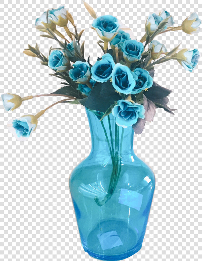  teal  turquoise  blue  glass  vase  flowers  decor   Garden Roses  HD Png DownloadTransparent PNG