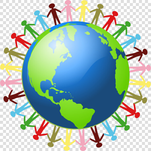 People Drawn In Different Colors Holding Hands Around   Earth Clip Art  HD Png DownloadTransparent PNG