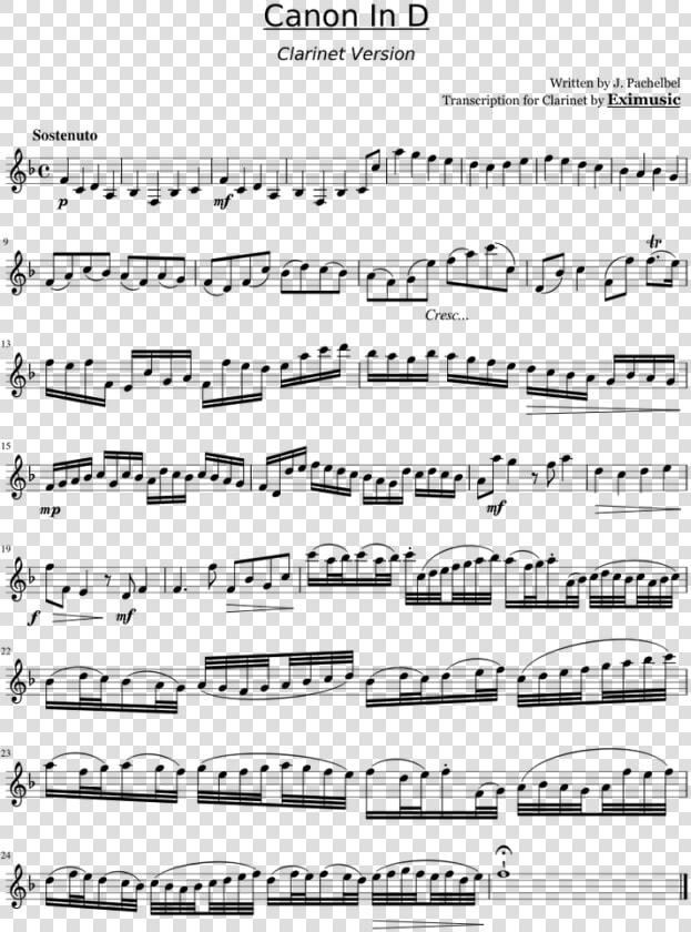 Canon In D Partitura Clarinete  HD Png DownloadTransparent PNG