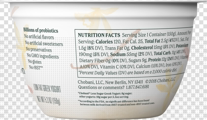 Chobani  Less Sugar Greek Madagascar Vanilla  amp  Cinnamon   Chobani Less Sugar Nutrition Facts  HD Png DownloadTransparent PNG