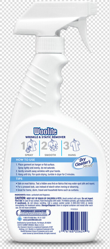 Woolite Wrinkle  amp  Anti Static Spray Back   Bottle  HD Png DownloadTransparent PNG