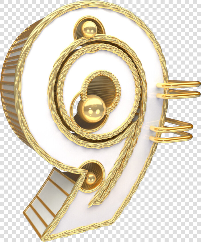 Original Font White Gold Number 9 3d Dimensional Characters   Brass  HD Png DownloadTransparent PNG