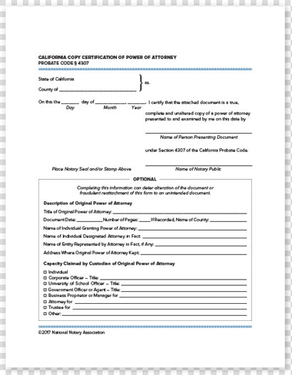 California Copy Certification Of Power Of Attorney  HD Png DownloadTransparent PNG