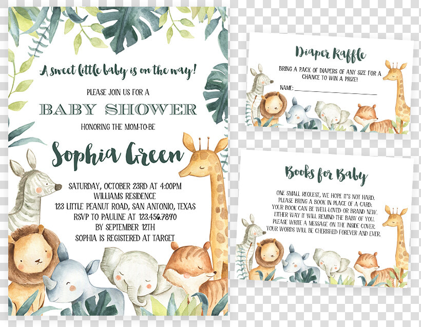 Safari Animals Baby Shower Invitation Pack   Jungle Animal Baby Shower Invites  HD Png DownloadTransparent PNG