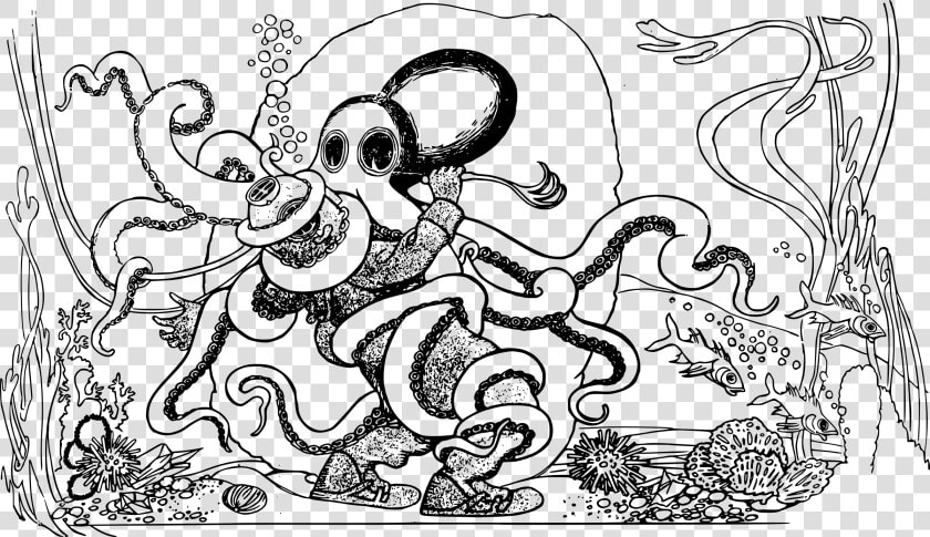 Diver Octopus Clip Arts   Drawing  HD Png DownloadTransparent PNG