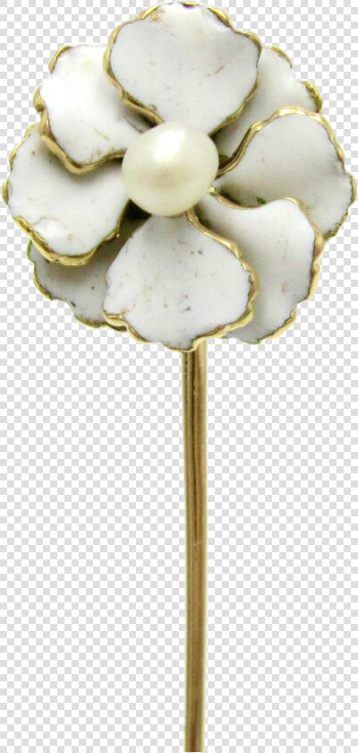 White Enamel  amp  Pearl 14k Gold Art Nouveau Flower Stick  HD Png DownloadTransparent PNG