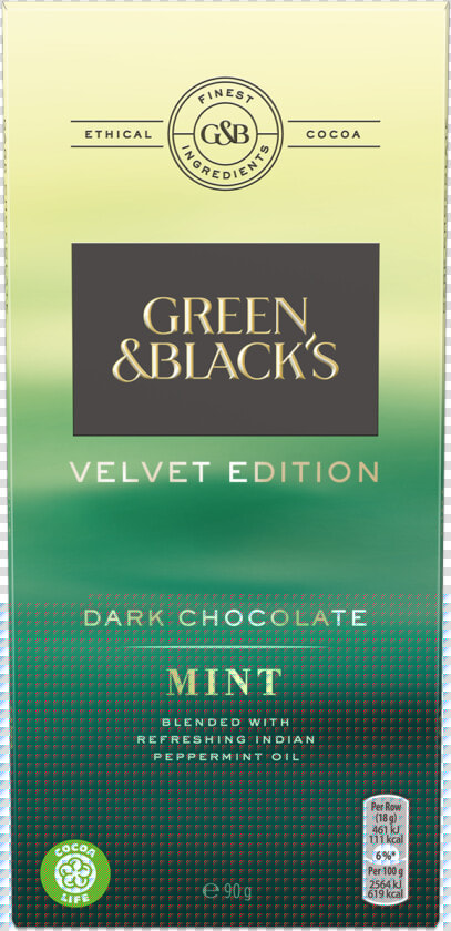 Green  amp  Black S Mint Dark Chocolate 90g Bar   Green And Blacks Velvet Mint  HD Png DownloadTransparent PNG