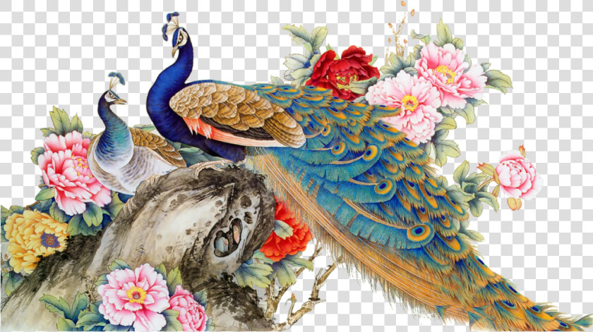 Pavo Real Png   Peacock With Flowers Watercolor  Transparent PngTransparent PNG