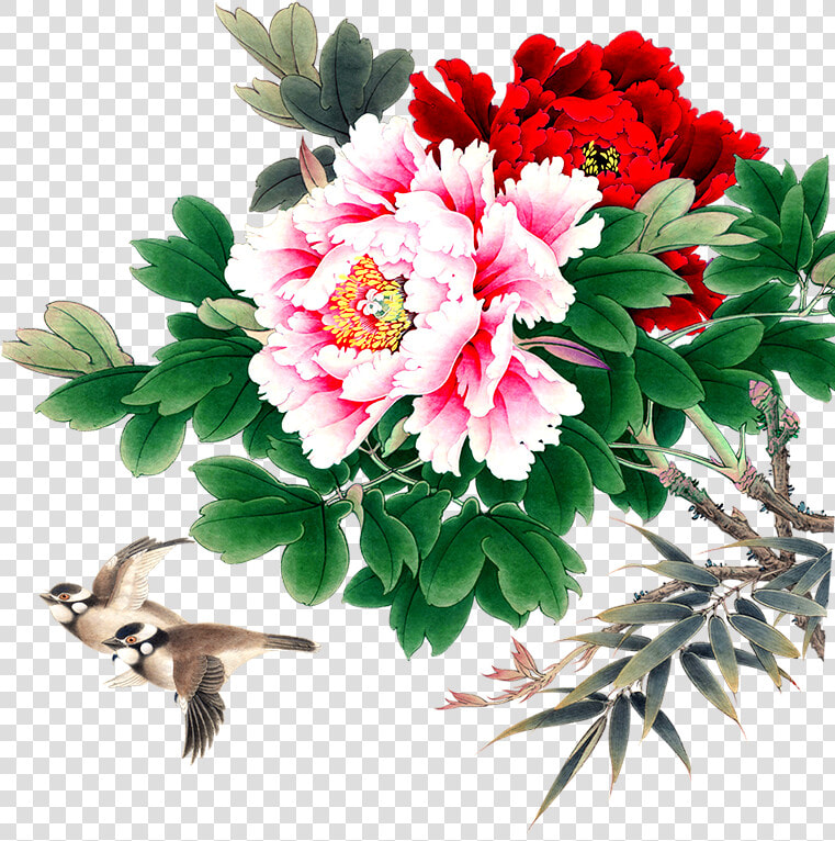 Clip Freeuse Stock Moutan Peony Bird   Oil Painting Flowers Png  Transparent PngTransparent PNG