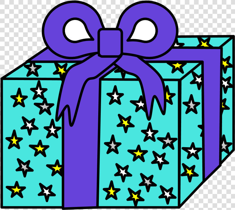 Gift  Blue Wrapping Paper  Purple Ribbon  Stars   Gift Wrapping  HD Png DownloadTransparent PNG