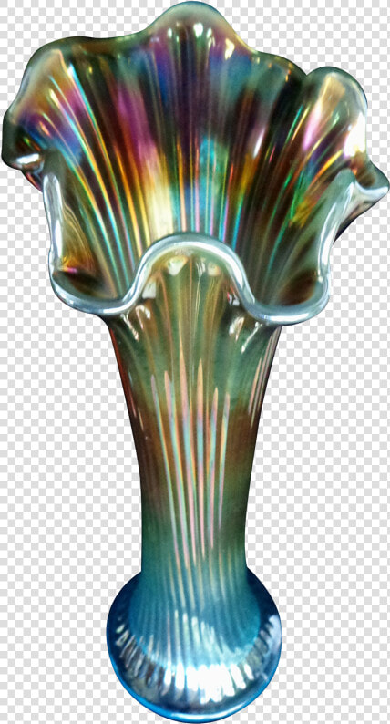 Northwood Fine Rib Sapphire Opal Vase   Northwood Carnival Glass Vase  HD Png DownloadTransparent PNG