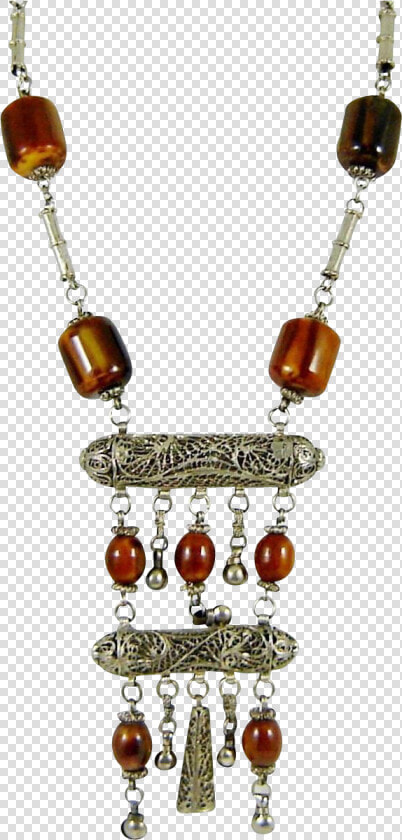 Vintage Tribal Bakelite Necklace Amber Silver Bells   Necklace  HD Png DownloadTransparent PNG