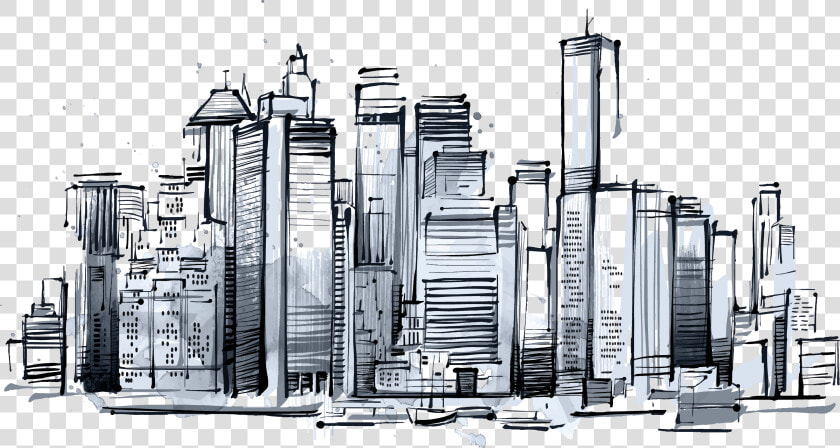 Skyscraper Skyline Drawing  HD Png DownloadTransparent PNG