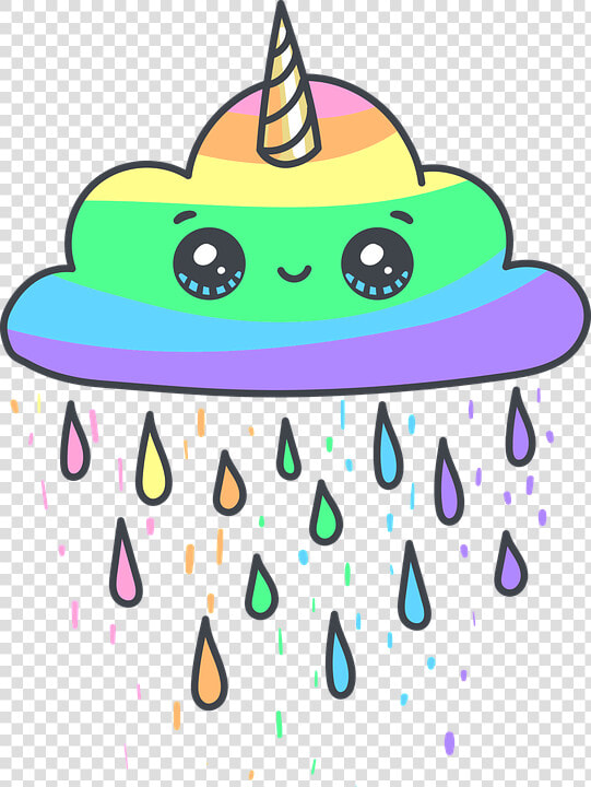 Cloud  Rainbow  Unicorn  Rain  Horn  Color  Cute  Eye   Cute Kawaii Unicorn Coloring Pages  HD Png DownloadTransparent PNG