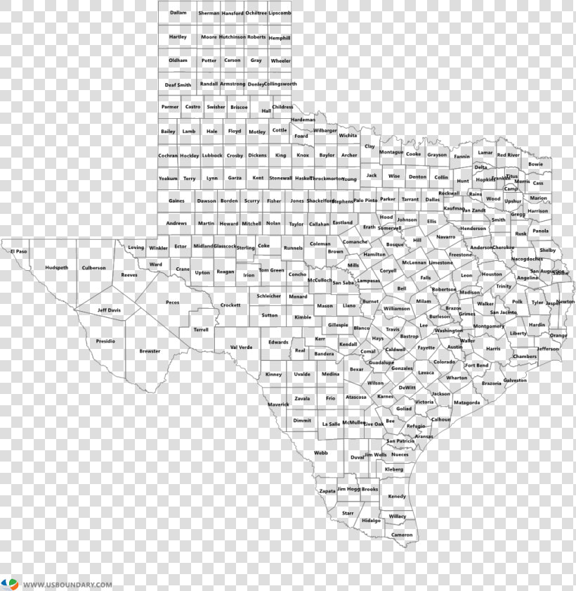 Texas Outline With Counties  HD Png DownloadTransparent PNG
